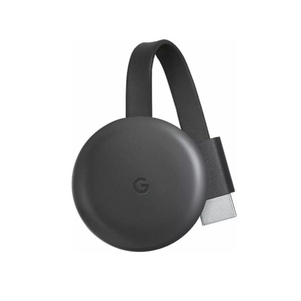 google chromecast 3ra generacion color negro vista frontal sobre fondo blanco