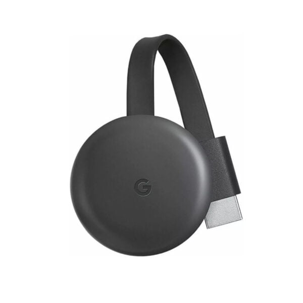 google chromecast 3ra generacion vista frontal sobre un fondo blanco