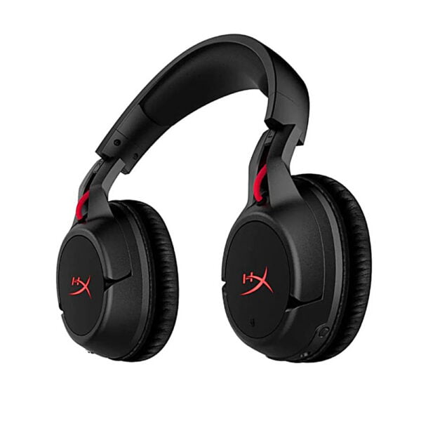 auriculares hyperx cloud flight con audifonos girados 90 grados para descanso en el cuello