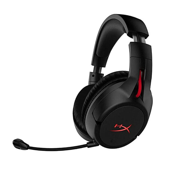 auriculares hyperx cloud flight con microfono extendido en un fondo blanco