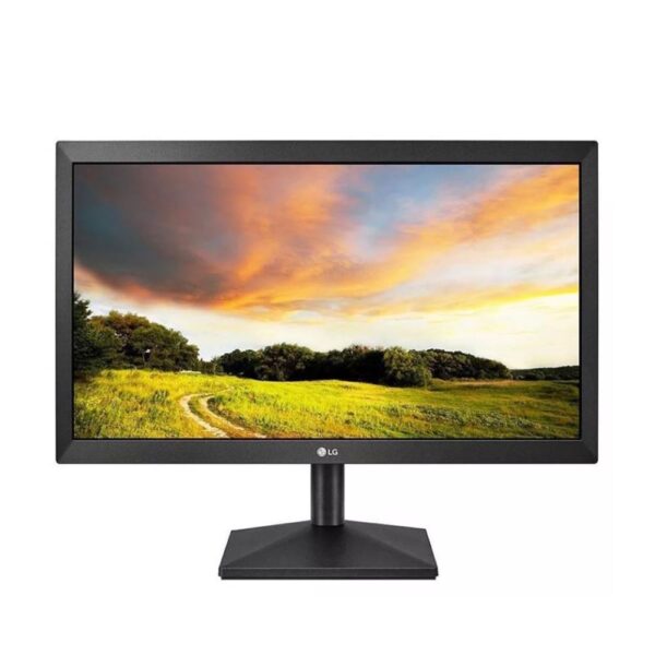 Monitor LG 20MK400H-B vista frontal pantalla con paisaje de campo